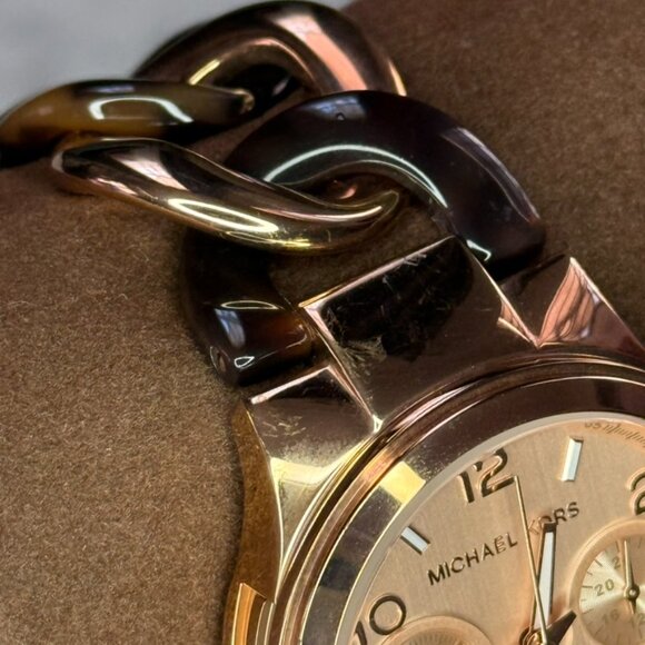 Michael Kors Rose Gold Tortoise Runway Watch w/ Box